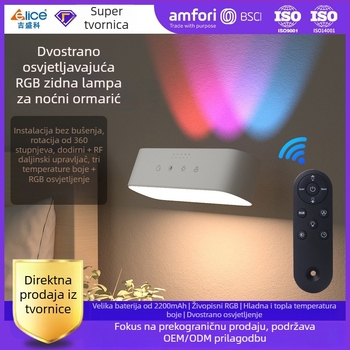 RGB magnetska zidna lampa za spavaću sobu, osvjetljenje za čitanje, minimalistička ambijentalna rasvjeta, punjiva noćna svjetiljka