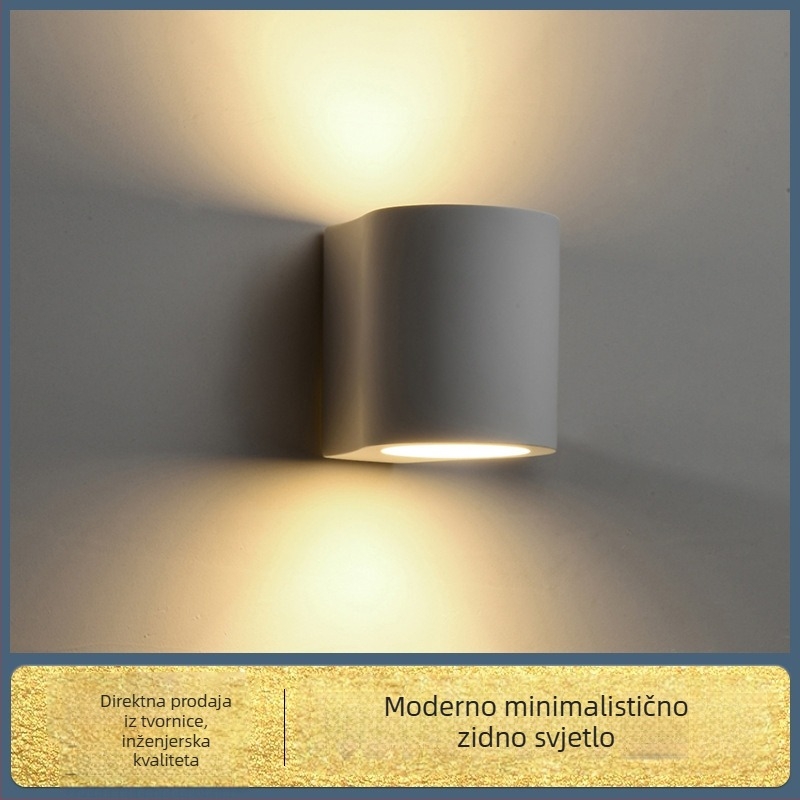 LED cilindrična zidna svjetiljka s gipsanim sjenilom, dvostruka glava (gore-dolje), talijanski minimalistički stil, za unutarnju uporabu