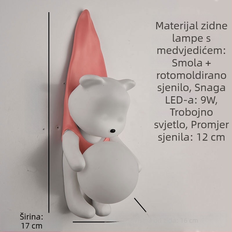 Dekorativna zidna svjetiljka s karikaturnim medvjedom za dječju sobu, kremasto-francuskog stila
