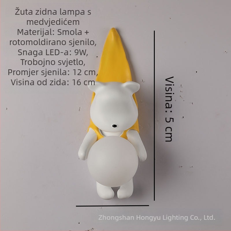 Dekorativna zidna svjetiljka s karikaturnim medvjedom za dječju sobu, kremasto-francuskog stila