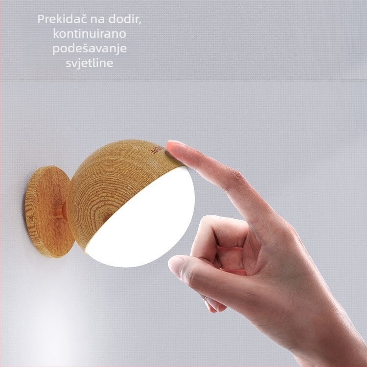 Drvena sferna zidna svjetiljka za spavaću sobu, dnevni boravak i blagovaonu, kineski retro stil, bez žica, podesiva, zaštita očiju, unutarnja upotreba
