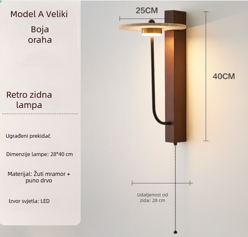 Luksuzna zidna lampa od žutog travertina s prekidačem, za dnevni boravak, stubište i sobe za goste.