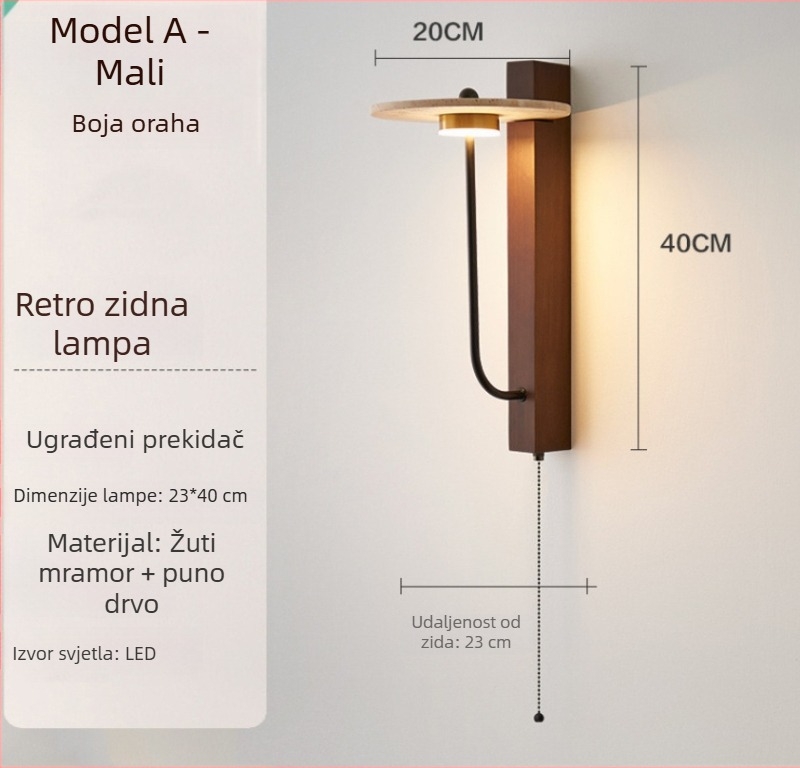 Luksuzna zidna lampa od žutog travertina s prekidačem, za dnevni boravak, stubište i sobe za goste.