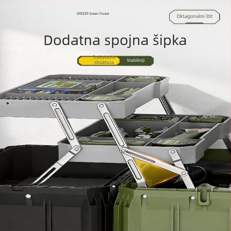 Greener industrijska trodijelna sklopiva kutija alata, velika zapremina, teška, otporna na padove, višenamjenska kutija za električare i vodoinstalatera