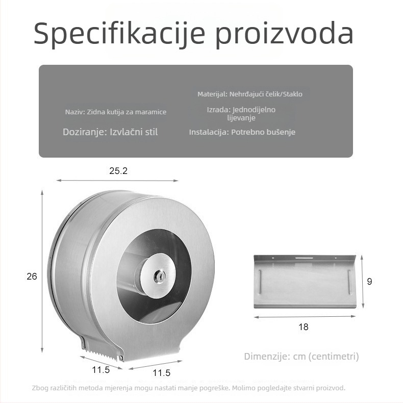 Zidni držač velikog rola toaletnog papira za hotele i javne WC-e
