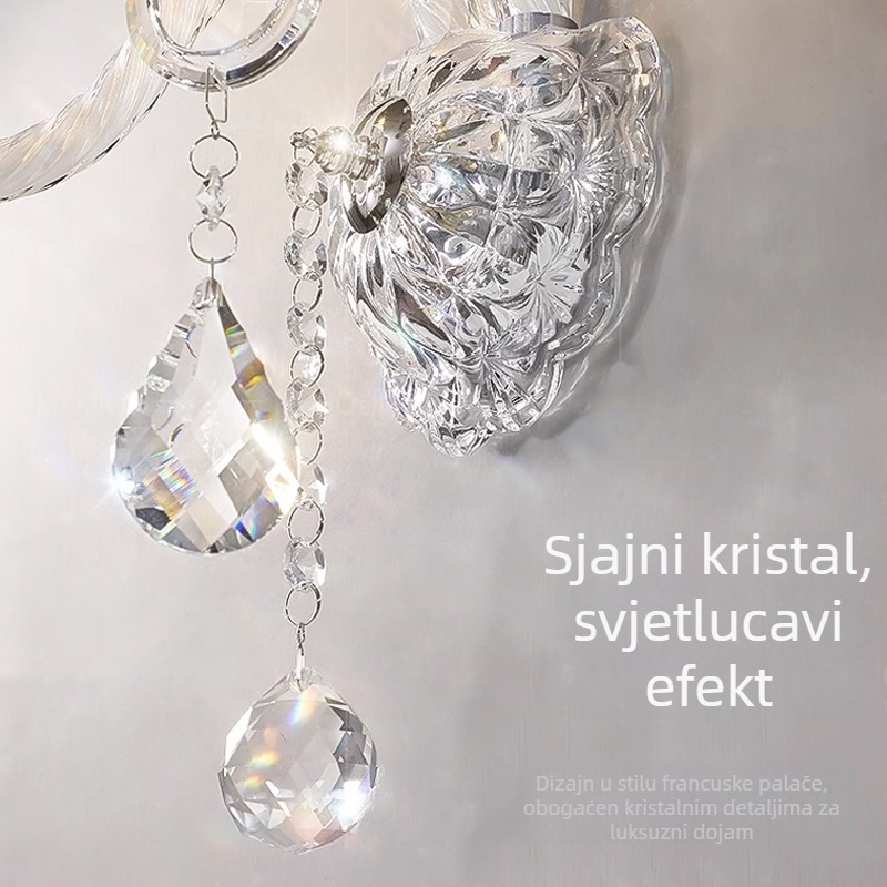 Kristalna zidna lampa u francuskom stilu za spavaću sobu, moderna minimalistička luksuzna zidna svjetiljka za dnevnu sobu