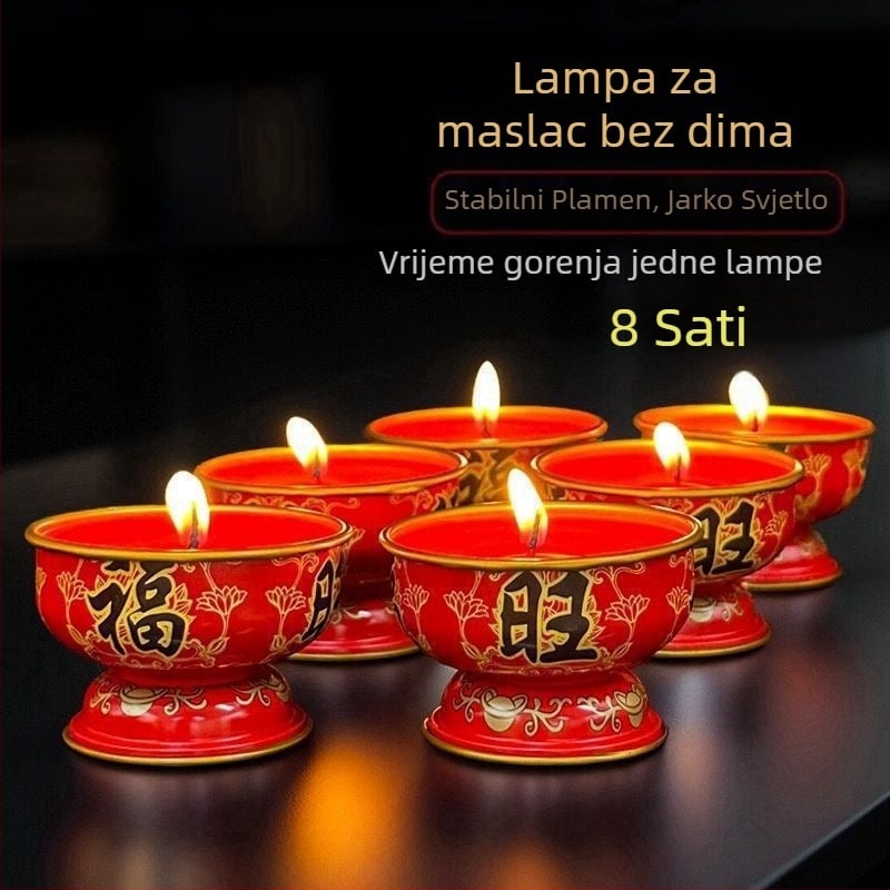 Crvene metalne kućne svijeće od ghí maslaca, dugotrajne, bez mirisa i dima, svečane svijeće za blagostanje, maslene lampe