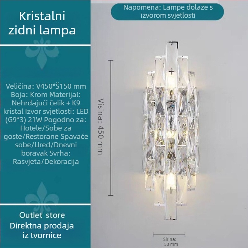 Zidno svjetlo za stepenice u europskom minimalističkom stilu s kristalnim sjenilom