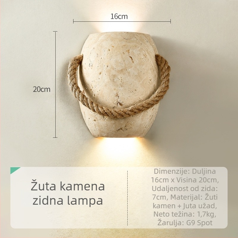 Wabi-Sabi žuta travertinska zidna lampa za gostinjstvo, vintage noćna lampa za spavaću sobu, ambijentalno osvjetljenje za dnevni boravak i hodnik