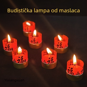 Maslena lampa za Buda, kućna bezdimna i bez mirisa parafinska svijeća, budistička dvorana rasvjeta, crvena mala svijeća za Proljetni festival, rasvjeta u slučaju nestanka struje