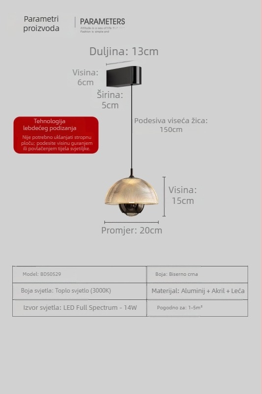 Prilagodljiva viseća lampa uz krevet s oblikom cvjetne pupice, talijanski minimalistički stil, lagani luksuz, LED s punim spektrom za glavnu spavaću sobu i hodnik