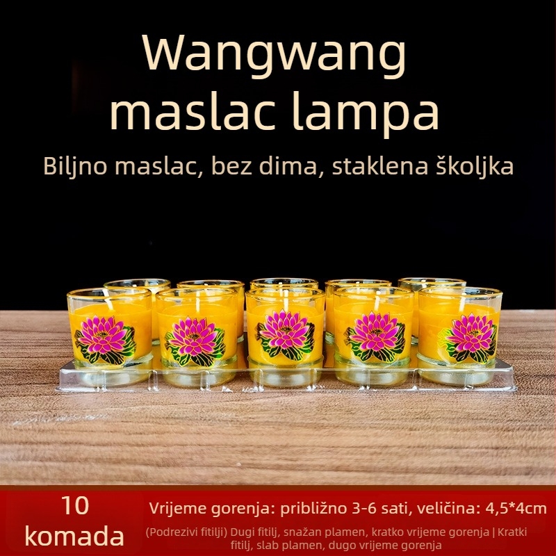 Staklena maslena lampa za Budhu, bez dima i mirisa, set od 10 komada, dugotrajna lampa za budističke ponude