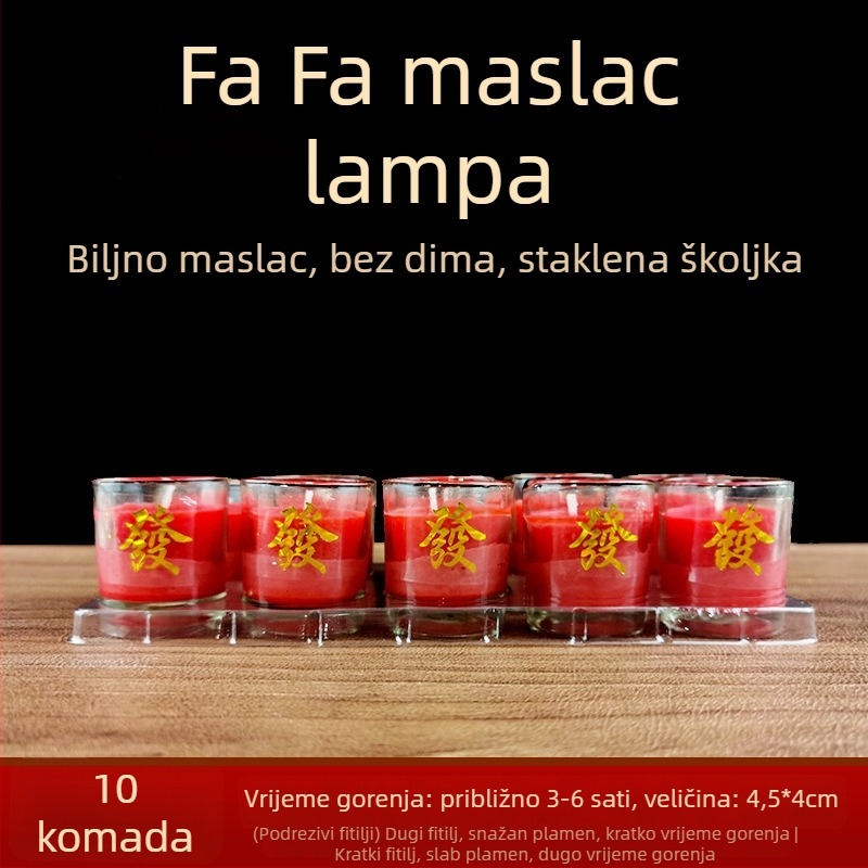 Staklena maslena lampa za Budhu, bez dima i mirisa, set od 10 komada, dugotrajna lampa za budističke ponude