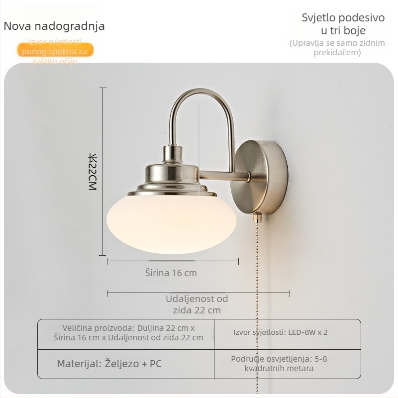 Bauhaus retro zidna lampa za spavaću sobu – nordijski minimalistički dizajn, s prekidačem