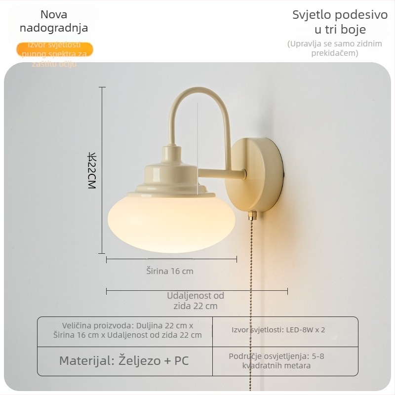 Bauhaus retro zidna lampa za spavaću sobu – nordijski minimalistički dizajn, s prekidačem