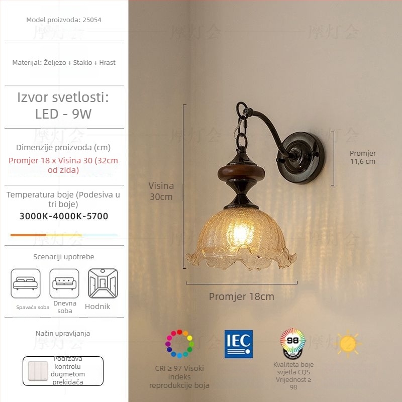 Jinbei zidna rasvjeta s keramičnim sjenilom, željezo tijelo, retro stil, francuska atmosfera, za spavaću sobu, dnevni boravak, hodnik i stubište
