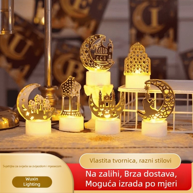 Kovana željezna noćna lampica s izrezanim zvijezdama i Mjesecom, kućna dekoracija, mali ukras