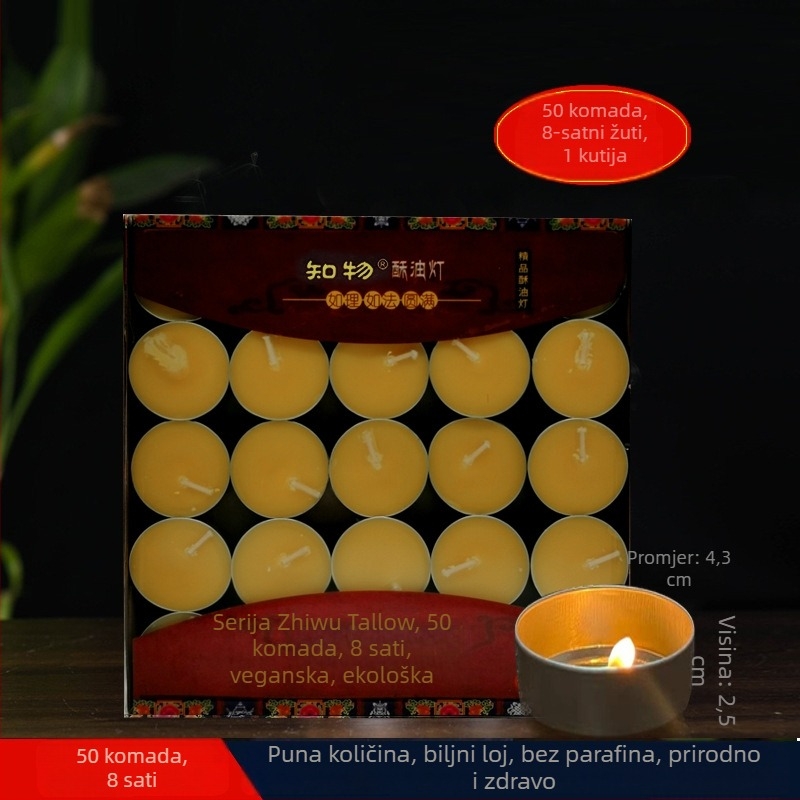 Gratitude ghee svijeća, 8-satno sagorijevanje, paket od 50 kom, biljne religijske svijeće, poklon za proljeće