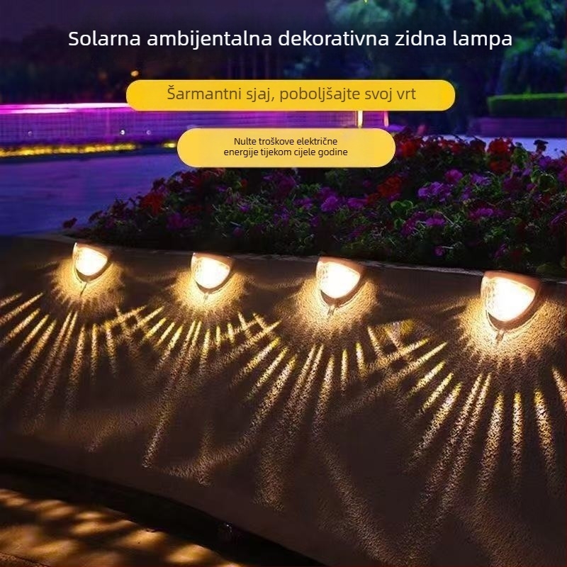 Solarno vanjsko zidno svjetlo za dvorište, svjetlo za stepenice i ogradu, vodootporna senzorna noćna lampica s romantičnom ambijentalom
