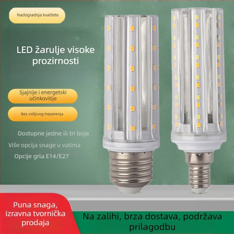 LED kukuruzna žarulja E27, visoka svjetlost, bez sjene, puna snaga, za kućnu upotrebu, dnevni boravak, trobojna svjetlost u obliku svijeće