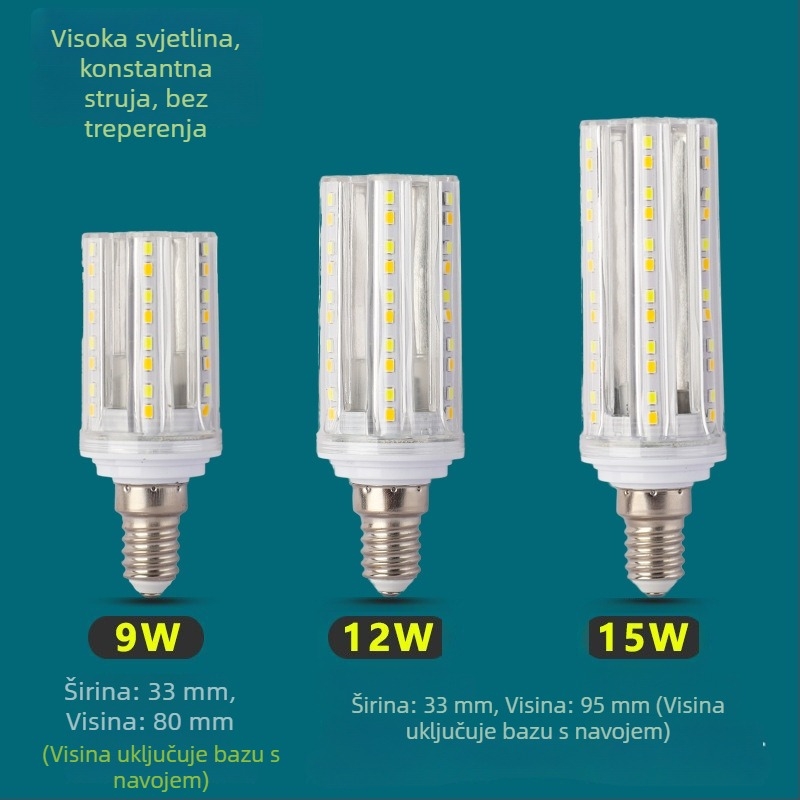 LED kukuruzna žarulja E27, visoka svjetlost, bez sjene, puna snaga, za kućnu upotrebu, dnevni boravak, trobojna svjetlost u obliku svijeće