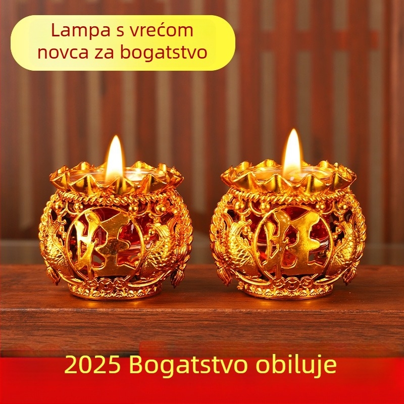 Buddhin novčanik sa kristalnom svijećom i bezdimnom ghí lampom za kućni oltar i Novu godinu