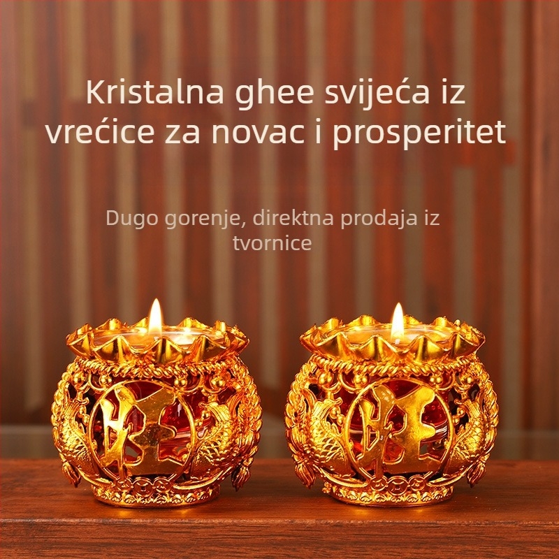 Buddhin novčanik sa kristalnom svijećom i bezdimnom ghí lampom za kućni oltar i Novu godinu