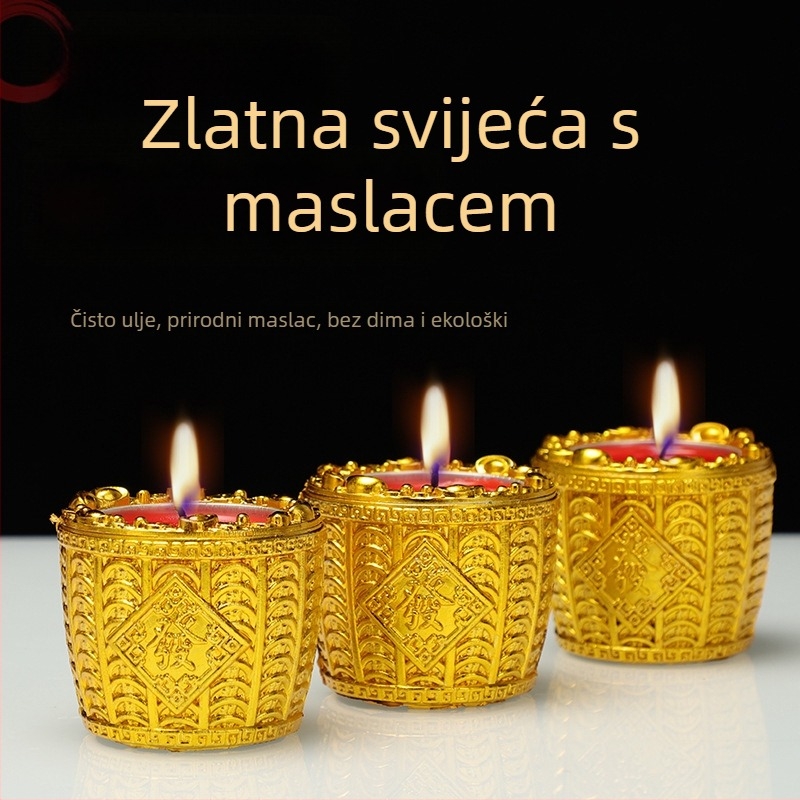 Maslena lampa u obliku roga obilja, bezdymna, 4-satna vječna lampa za Budu, crvena svijeća za kinesku Novu godinu