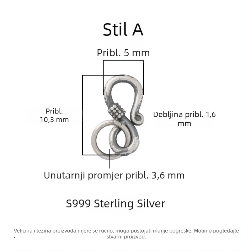 S999 srebrna mat vintage kopča za ogrlicu i narukvicu – DIY spojnik od srebra 925