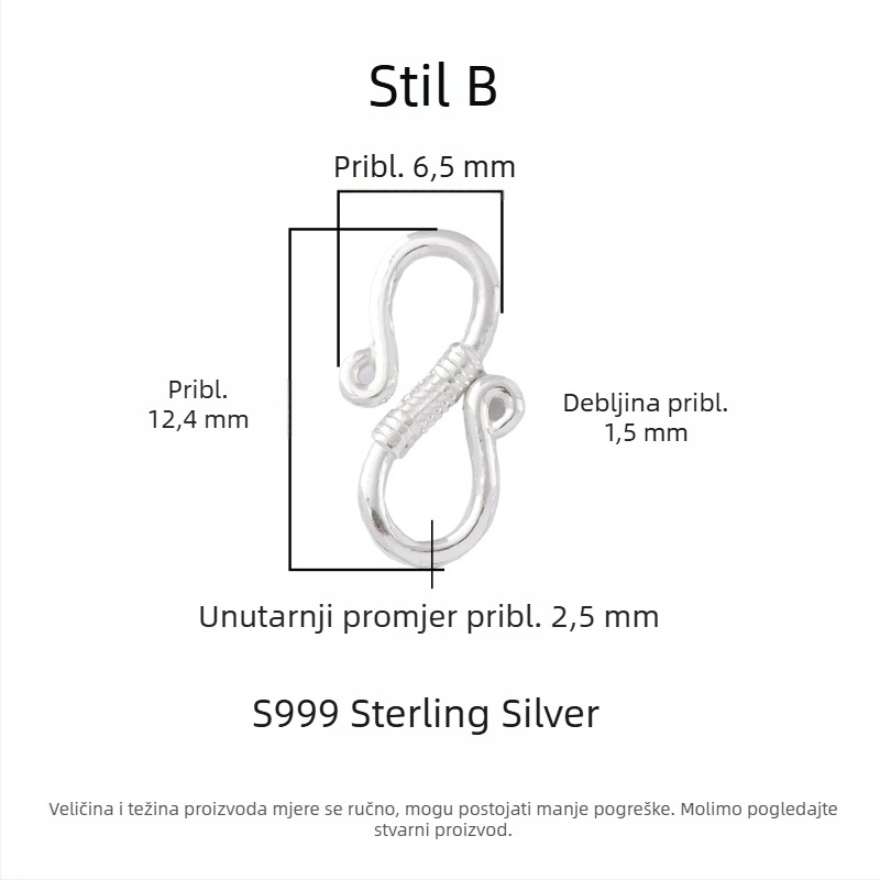 S999 srebrna mat vintage kopča za ogrlicu i narukvicu – DIY spojnik od srebra 925