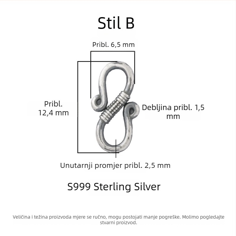 S999 srebrna mat vintage kopča za ogrlicu i narukvicu – DIY spojnik od srebra 925