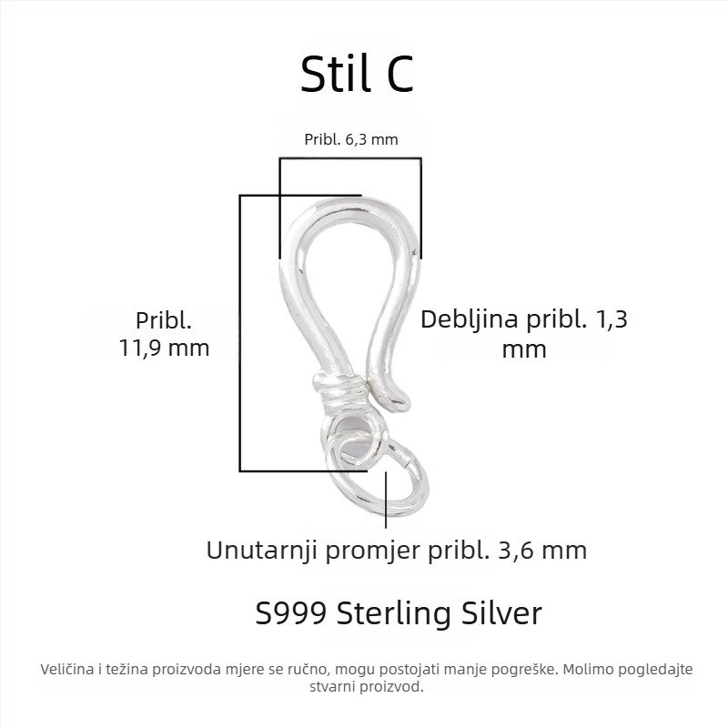 S999 srebrna mat vintage kopča za ogrlicu i narukvicu – DIY spojnik od srebra 925