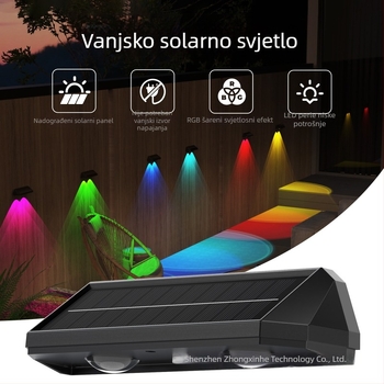 Solarna vanjska LED zidna svjetiljka sa šarenim atmosferskim osvjetljenjem, vodootporna IP65, za vrt