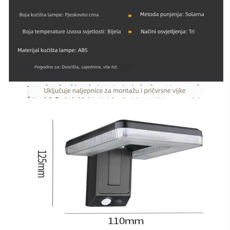 Vanjska vodootporna zidna svjetiljka za dvorište, jednostavno dvorišno osvjetljenje, svjetiljka sa senzorom pokreta, sklopiva zidna svjetiljka za balkon i stubište