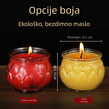 24-satna bezdimna svijeća od ghee za kućnu upotrebu, plitko otvor, lotos svjetiljka, dugotrajna