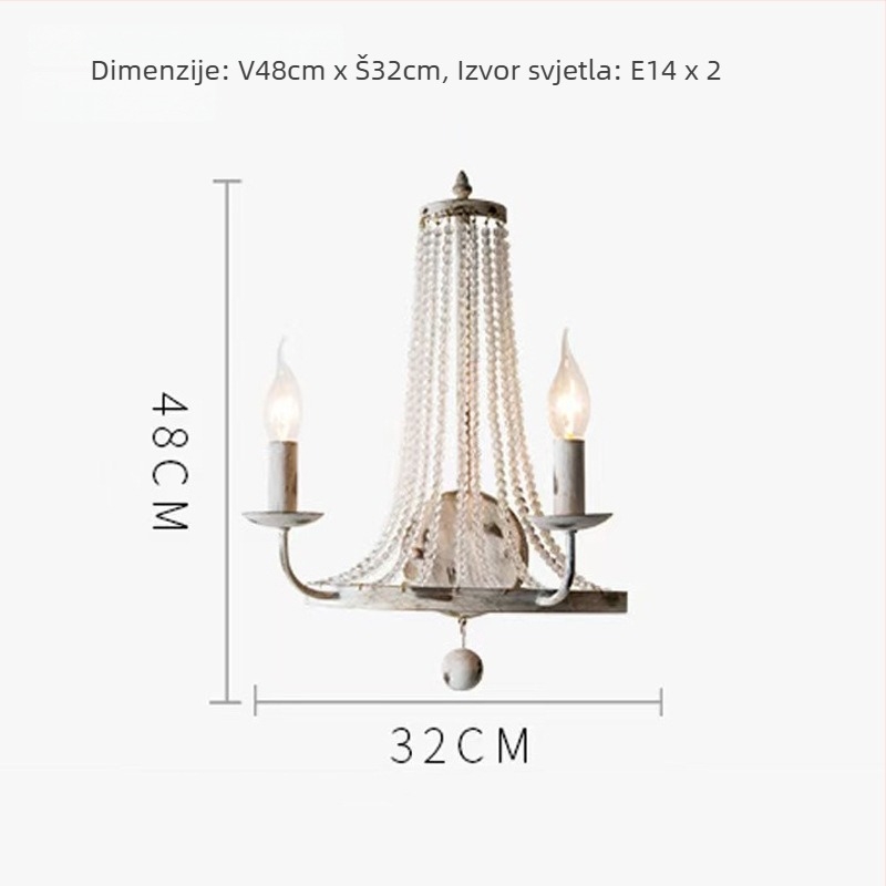 Morino Lighting Vintage zidna svjetiljka s kristalom od kovanog željeza – američki country, francuski retro stil