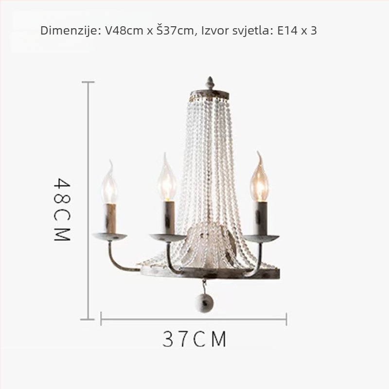 Morino Lighting Vintage zidna svjetiljka s kristalom od kovanog željeza – američki country, francuski retro stil