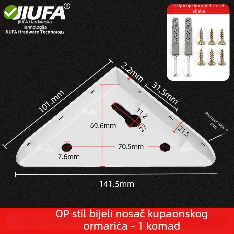 Set kutnih nosača za kupaonski ormar, trostruki fiksni pravokutni kut, čvrsti metalni nosači za umivaonik