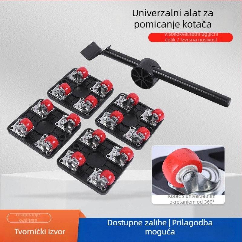 Univerzalni set alata za premještanje s okretljivim kotačićima za ormariće, sofe i teške predmete