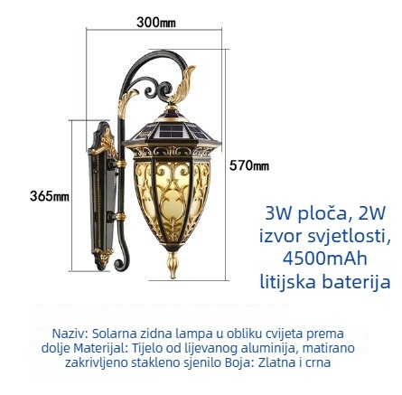 Solarna vanjska zidna svjetiljka, europskog stila, za dvorište i hodnik, LED krajinska rasvjeta