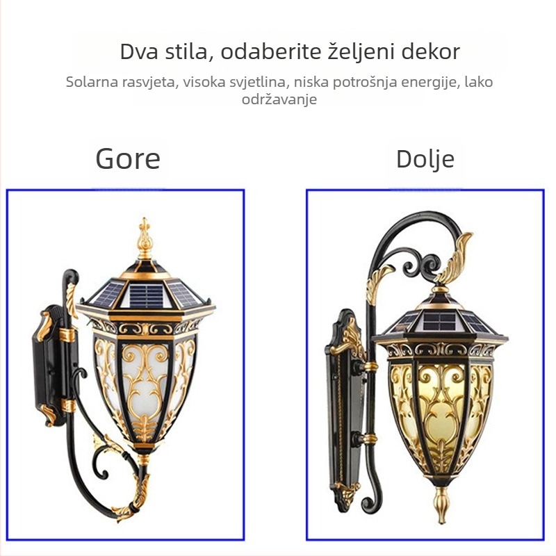Solarna vanjska zidna svjetiljka, europskog stila, za dvorište i hodnik, LED krajinska rasvjeta