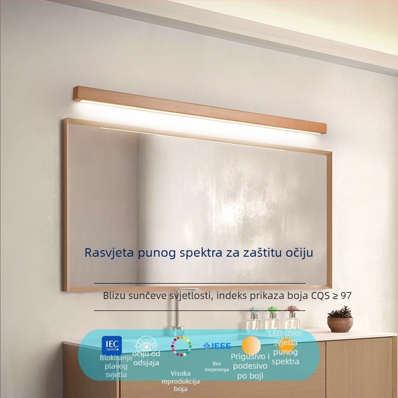 Duga drvena zidna svjetiljka u japanskom stilu, nordijski LED s punim spektrom, za spavaću sobu i dnevni boravak