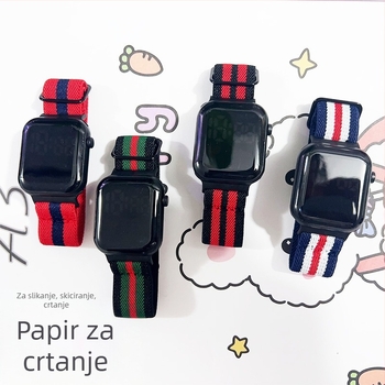 Novi šareni platneni sat s elastičnom najlonskom trakom, sportski stil za učenike, LED kvadratni zaslon