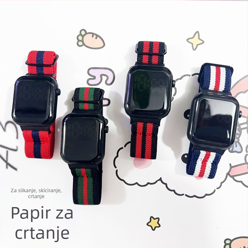Novi šareni platneni sat s elastičnom najlonskom trakom, sportski stil za učenike, LED kvadratni zaslon