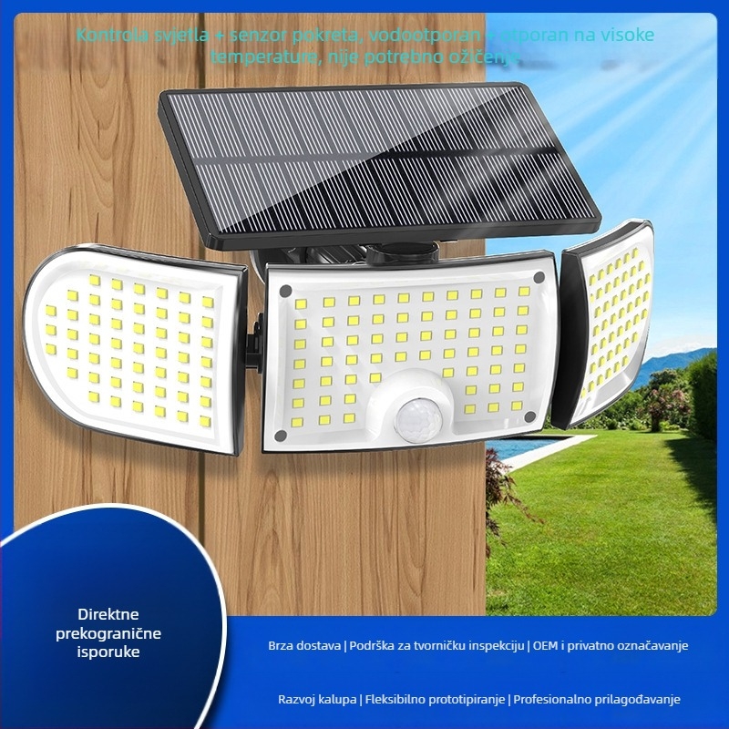 Solarna zidna svjetiljka s 160 LED, vanjsko osvjetljenje uz senzor pokreta, sigurnosno osvjetljenje parkirališta