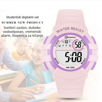Mingrui šareni dječji sat s digitalnim prikazom, luminescentan, vodootporan do 30 m, elektronički mehanizam MR-8206