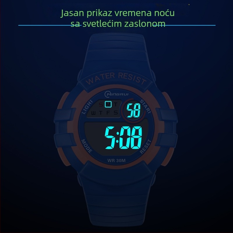 Mingrui šareni dječji sat s digitalnim prikazom, luminescentan, vodootporan do 30 m, elektronički mehanizam MR-8206