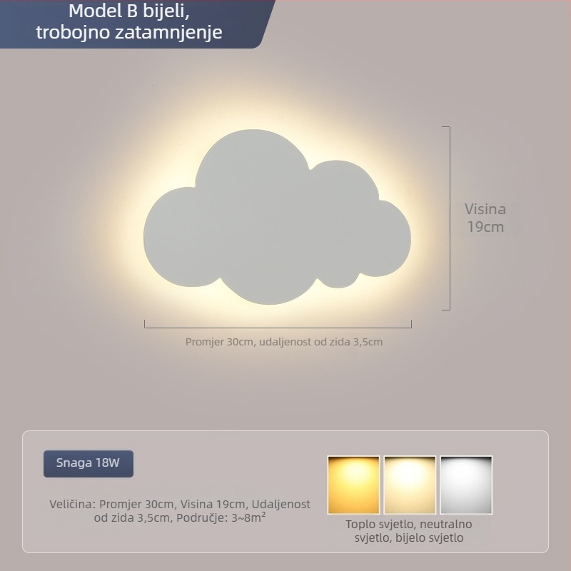 Oblak zidna svjetiljka u nordijskom stilu, kreativno minimalističko osvjetljenje za modernu spavaću sobu i dječju sobu