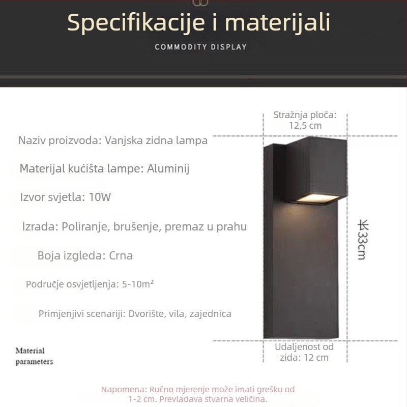 Moderna minimalistička vanjska vodootporna zidna svjetiljka za hodnike, dvorište, vanjski zid i ulaz – LED, nehrđajući čelik