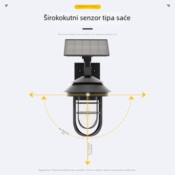 Solarna vanjska zidna svjetiljka za vrt i dvorište, ambijentalno osvjetljenje, senzor na vratima